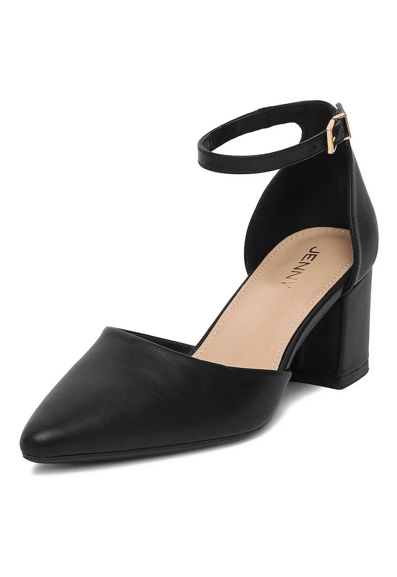 Pantofi dama,  piele ecologica, negru, toc gros, design modern