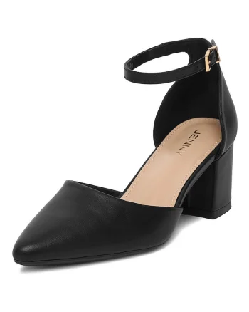 Pantofi dama,  piele ecologica, negru, toc gros, design modern