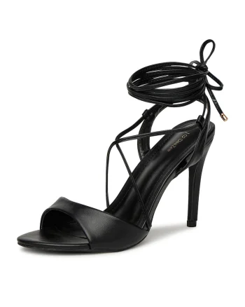 Sandale dama,  stiletto, negru, textil