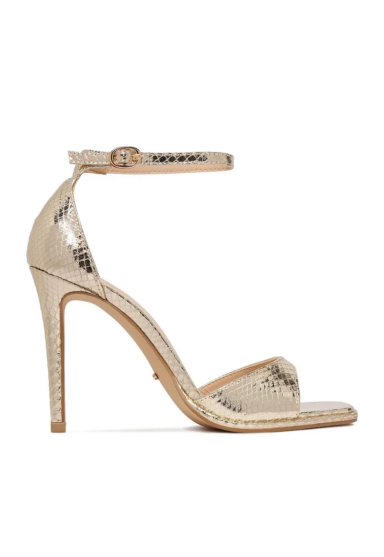 Sandale dama,  stiletto, auriu, piele ecologica