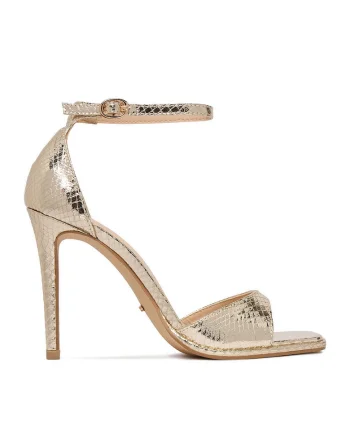 Sandale dama,  stiletto, auriu, piele ecologica