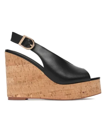 Sandale dama,  piele naturala, negru, inchidere cu catarama