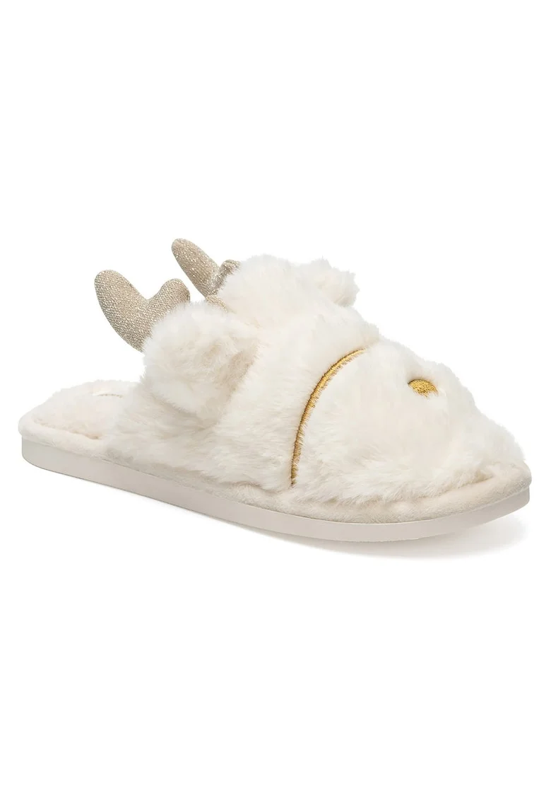 Papuci de casa,  bej, material textil, pentru femei