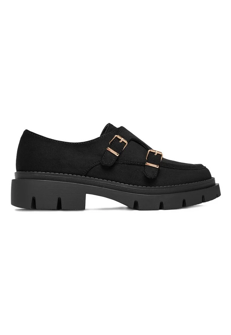 Pantofi dama,  material textil, negru, talpa groasa, varf rotund,