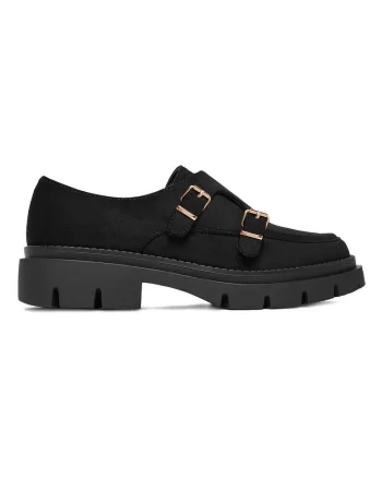 Pantofi dama,  material textil, negru, talpa groasa, varf rotund,