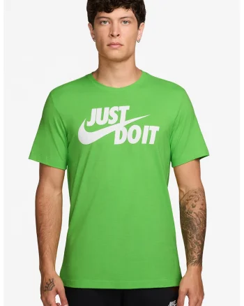 Tricou de bumbac cu imprimeu logo si text Swoosh, Alb/Verde deschis/Verde lime