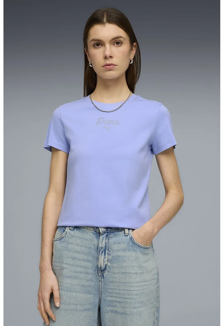 Tricou cu logo discret, Albastru azur