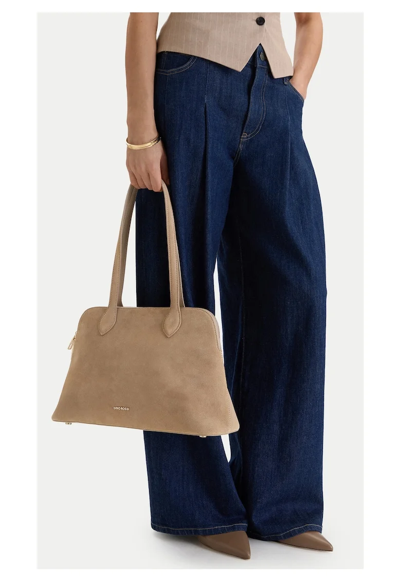 Geanta dama,  bej, piele naturala, One Size INTL