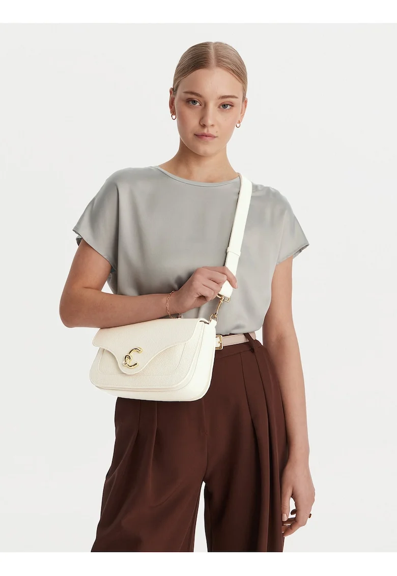 Geanta dama,  piele naturala, bej, One Size INTL, set cu curea detasabila