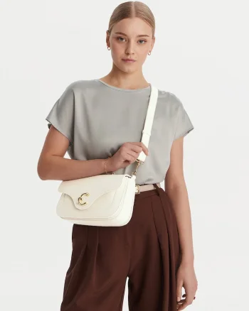 Geanta dama,  piele naturala, bej, One Size INTL, set cu curea detasabila