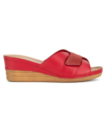 Papuci dama,  piele naturala, rosu, toc tip pana