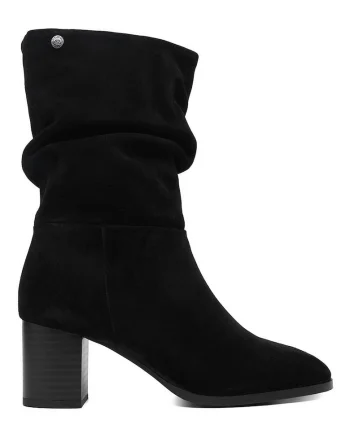 Botine dama,  piele intoarsa, negru, tocul stabil