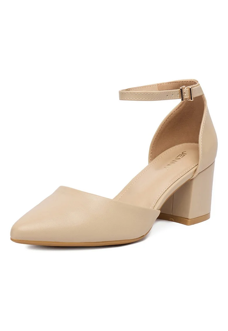 Pantofi dama,  piele ecologica, toc clasic, bej