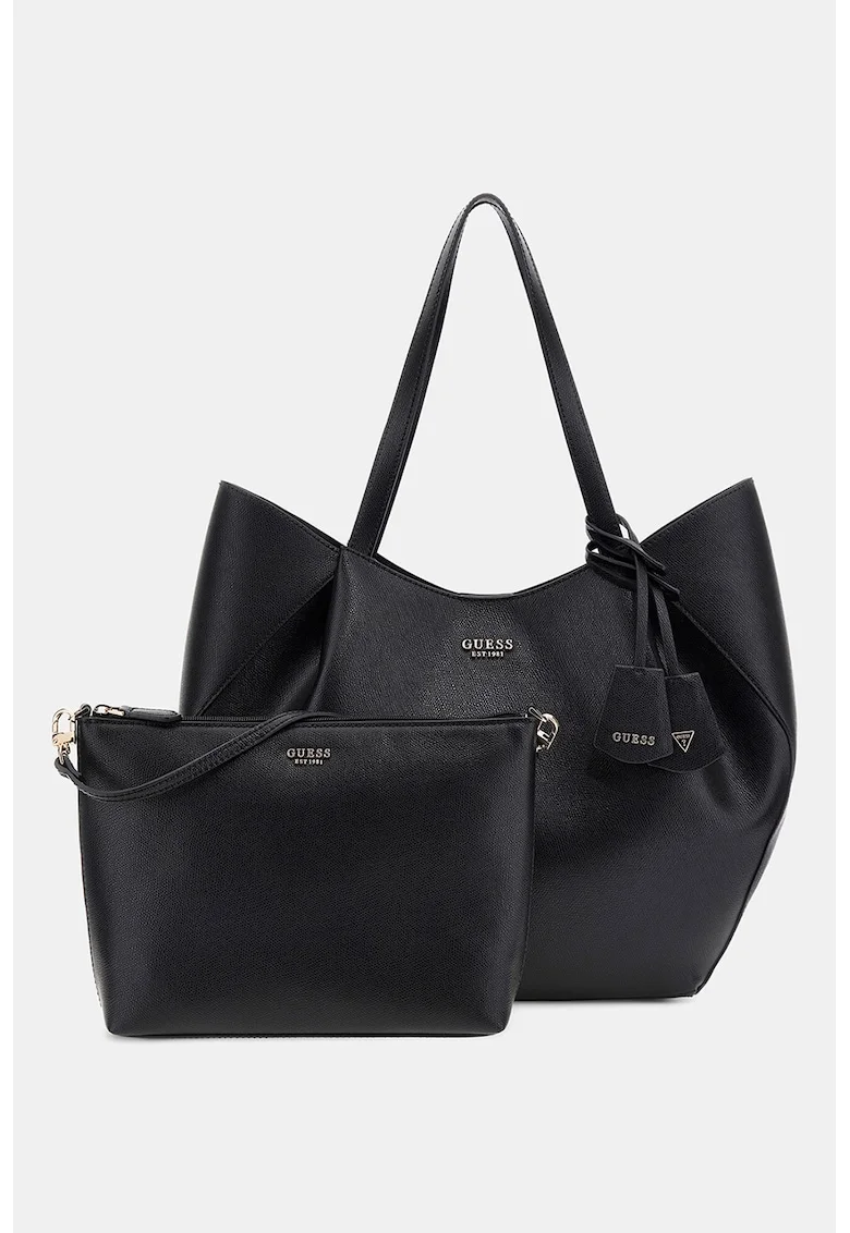Geanta shopper de piele ecologica cu etui detasabil, Negru