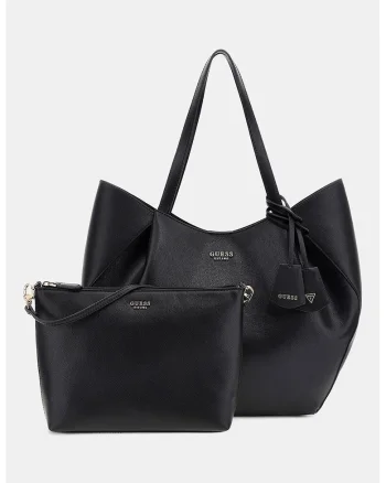 Geanta shopper de piele ecologica cu etui detasabil, Negru