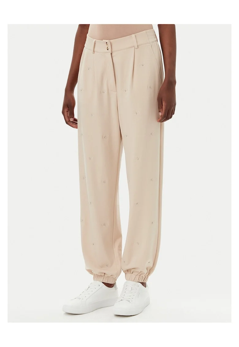 Pantaloni dama,  bumbac, relaxed fit, bej
