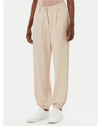Pantaloni dama,  bumbac, relaxed fit, bej