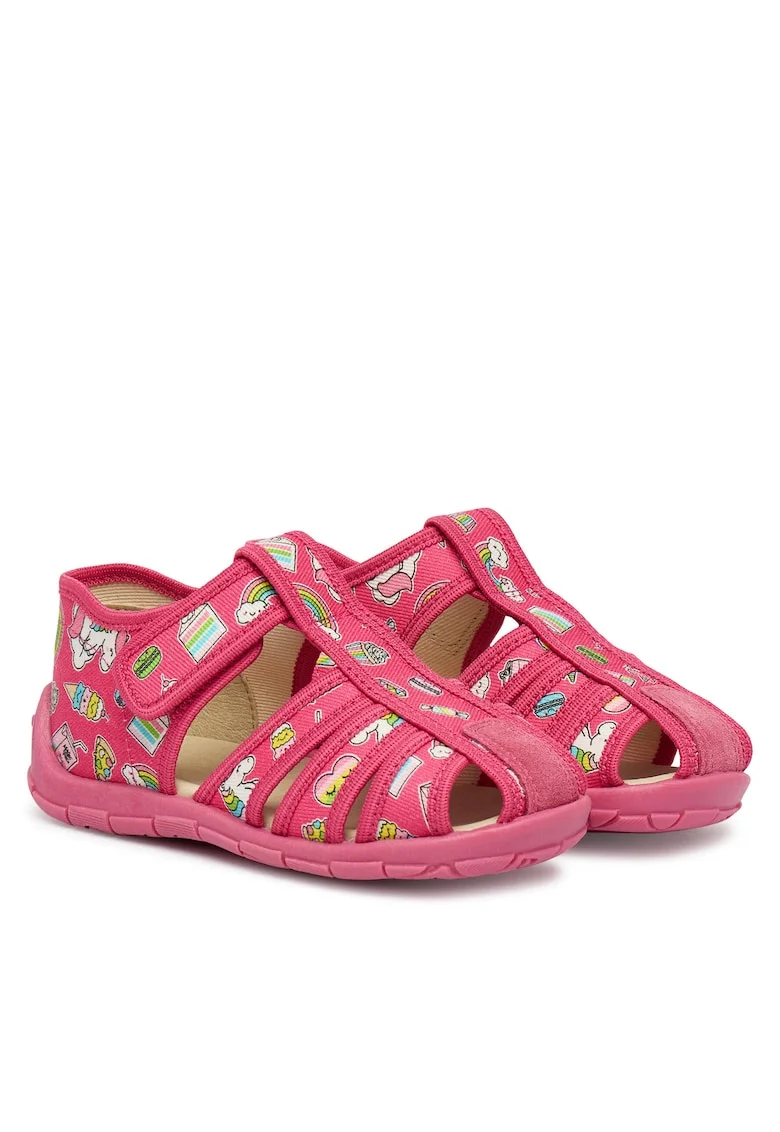 Sandale Fete,  textil, roz, plat