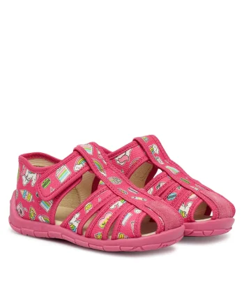 Sandale Fete,  textil, roz, plat