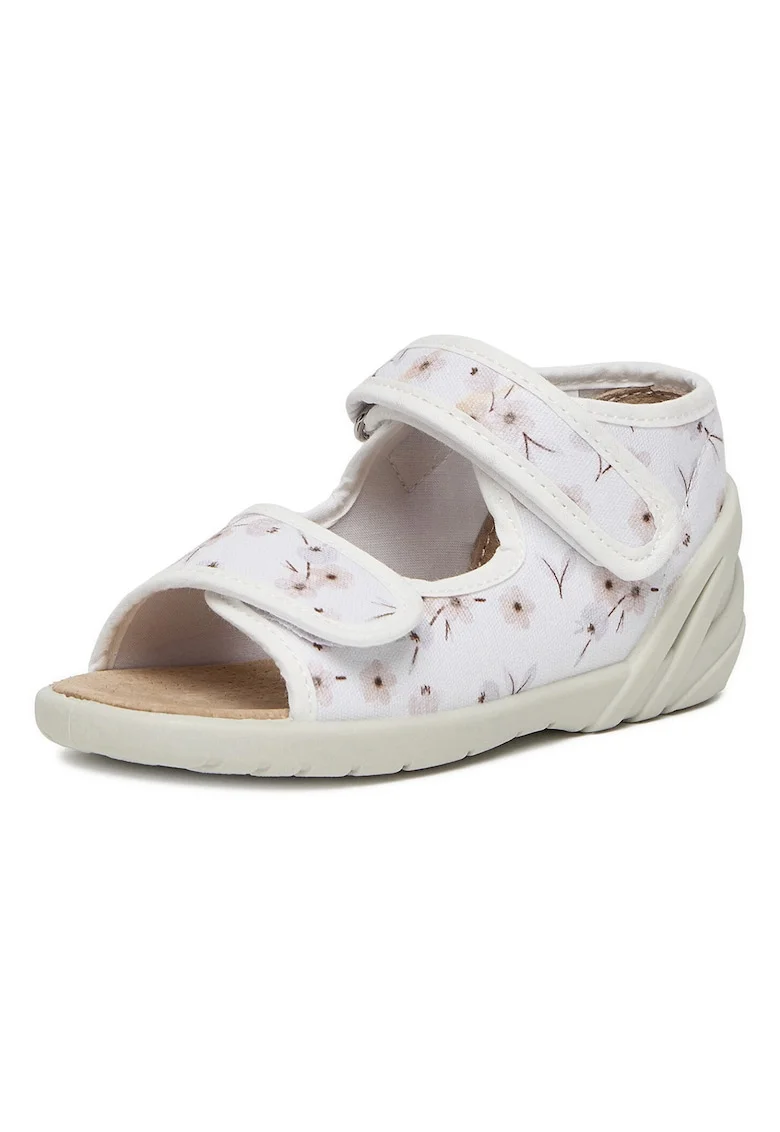 Sandale copii,  model floral, alb, textil,