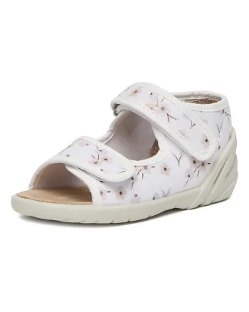 Sandale copii,  model floral, alb, textil,