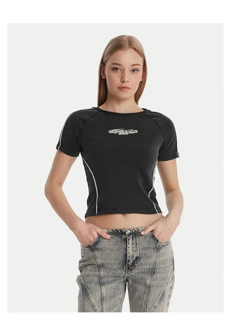 Tricou dama,  bumbac organic/elastan, gri,