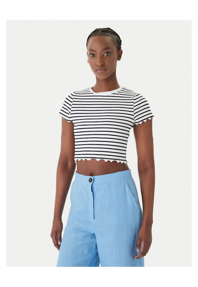 Tricou dama,  slim fit, bleumarin/alb, poliamida/elastan