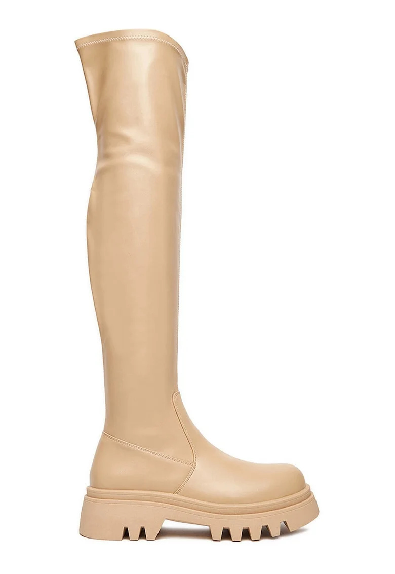 Cizme dama,  fermoar, bej, material textil,