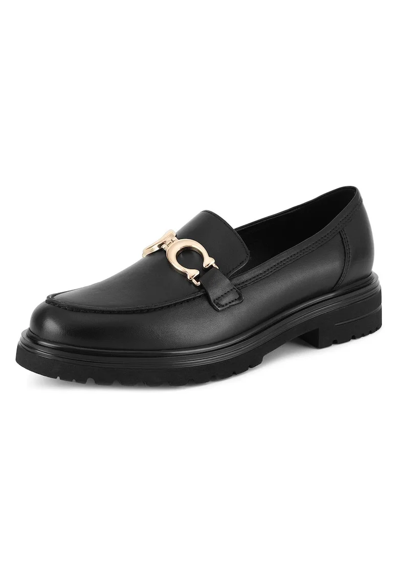 Mocasini dama,  piele naturala, negru, toc mic