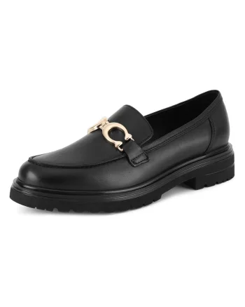 Mocasini dama,  piele naturala, negru, toc mic