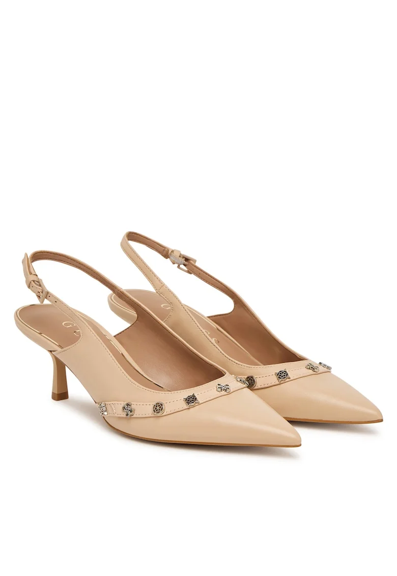 Pantofi dama,  piele naturala, toc kitten heel, bej