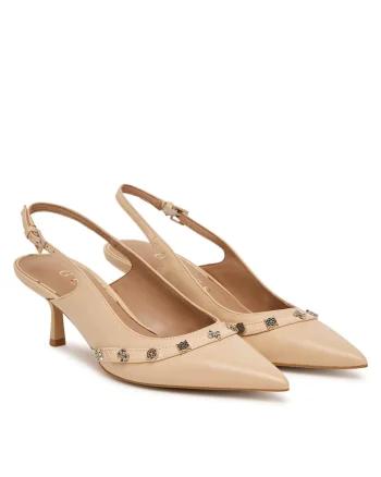 Pantofi dama,  piele naturala, toc kitten heel, bej