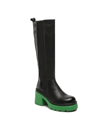 Cizme dama,  piele ecologica, negru, toc clasic, fermoar