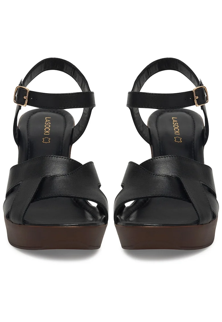 Sandale dama,  piele naturala, toc bloc, negru