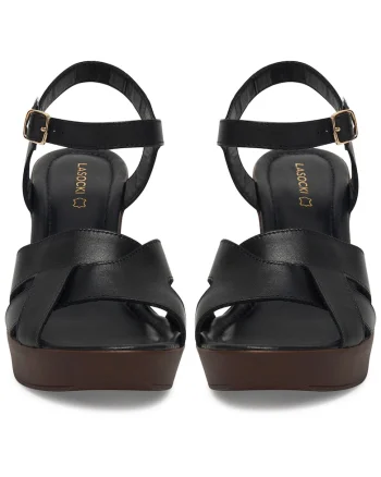 Sandale dama,  piele naturala, toc bloc, negru