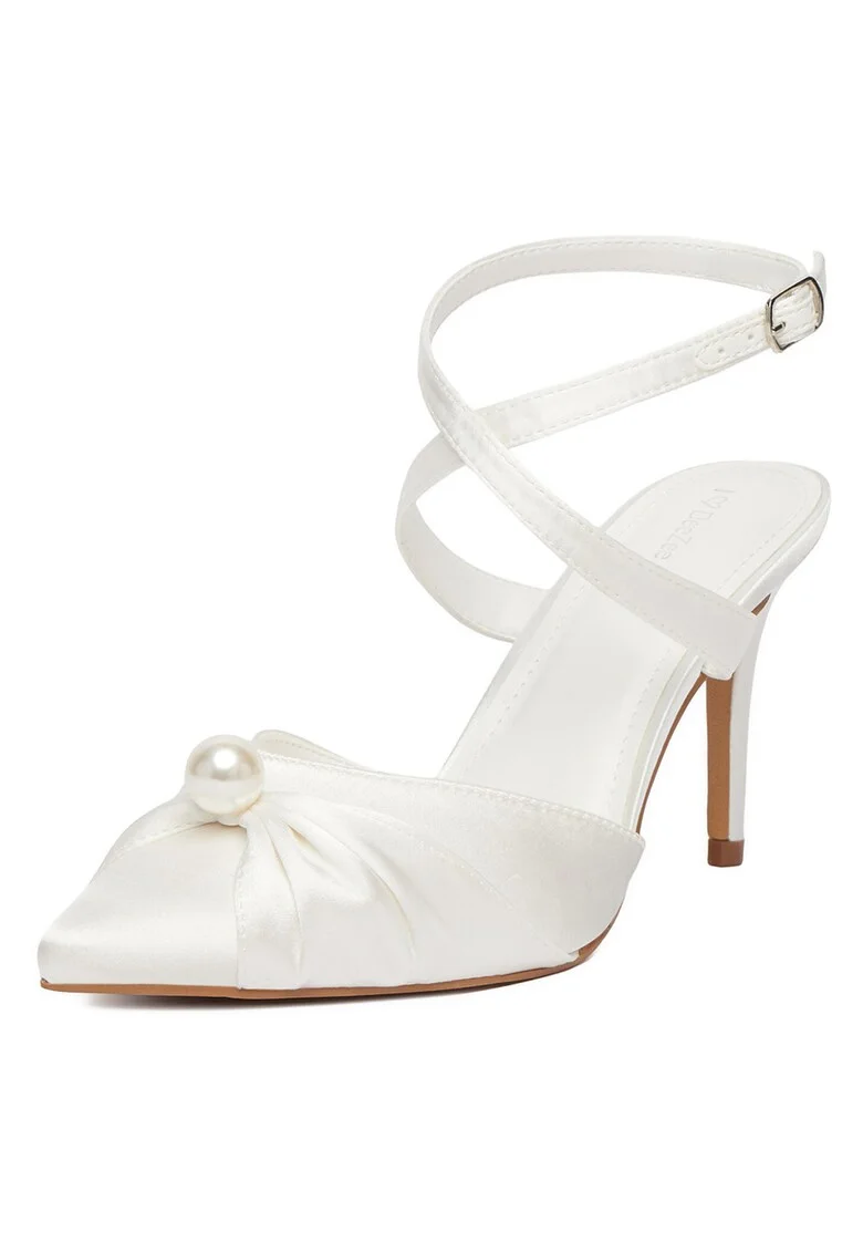 Pantofi stiletto dama,  alb, textil
