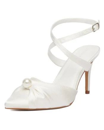 Pantofi stiletto dama,  alb, textil