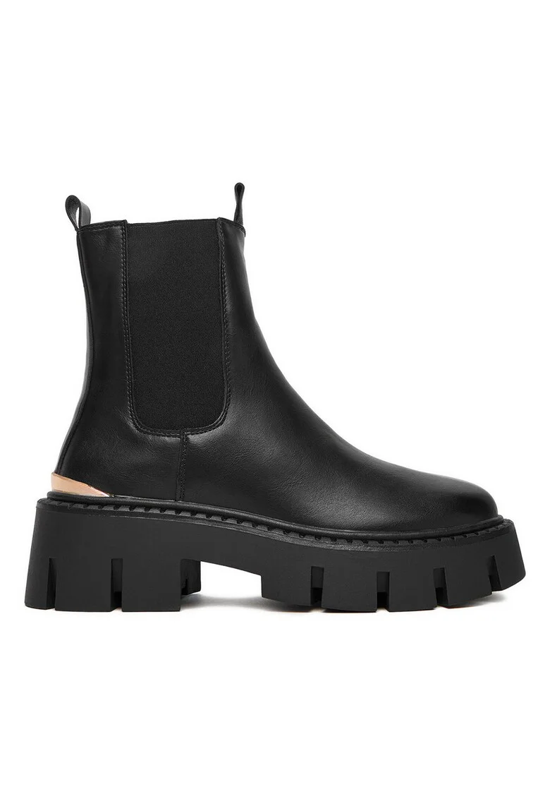 Botine dama,  negru, material sintetic, design peste glezna,