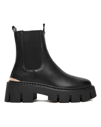 Botine dama,  negru, material sintetic, design peste glezna,