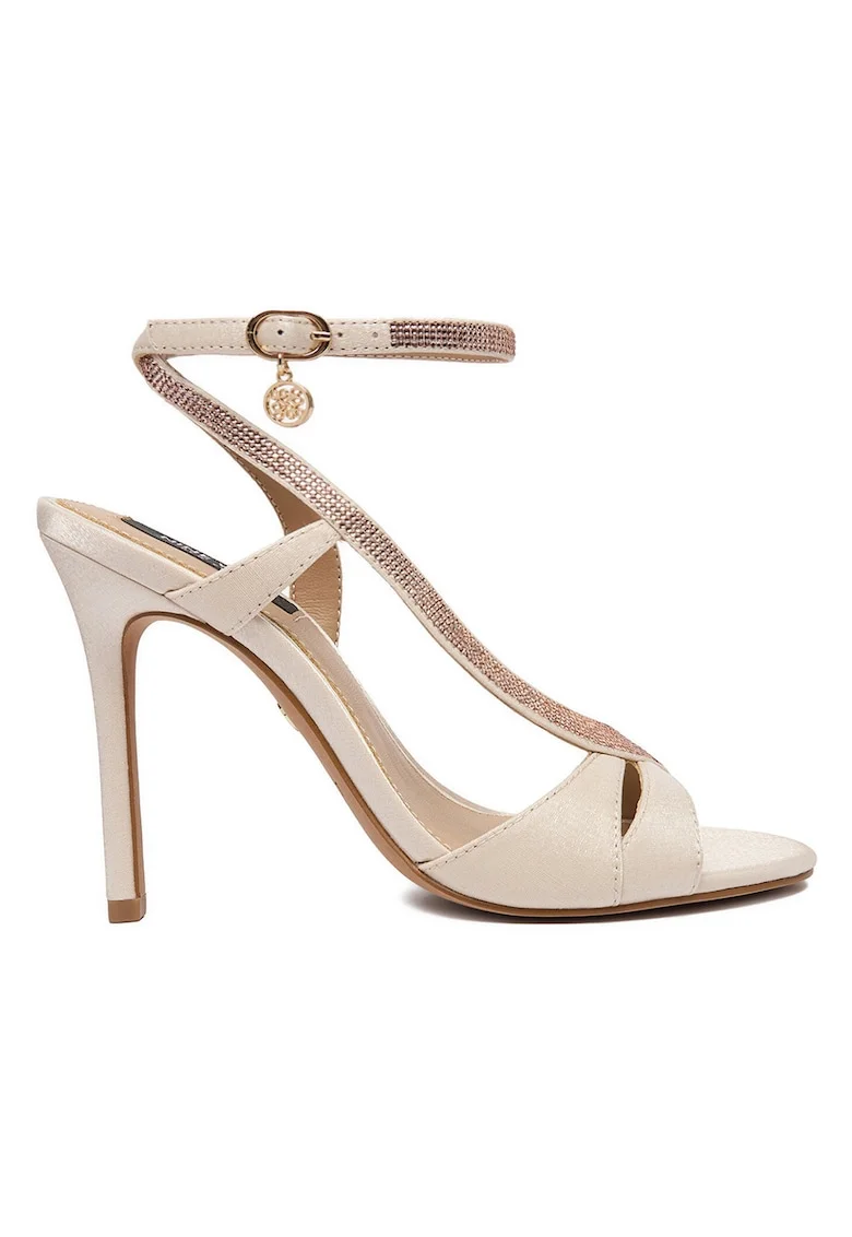 Sandale dama,  stiletto, bej, textil