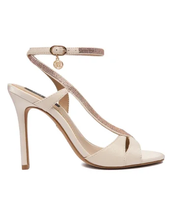 Sandale dama,  stiletto, bej, textil
