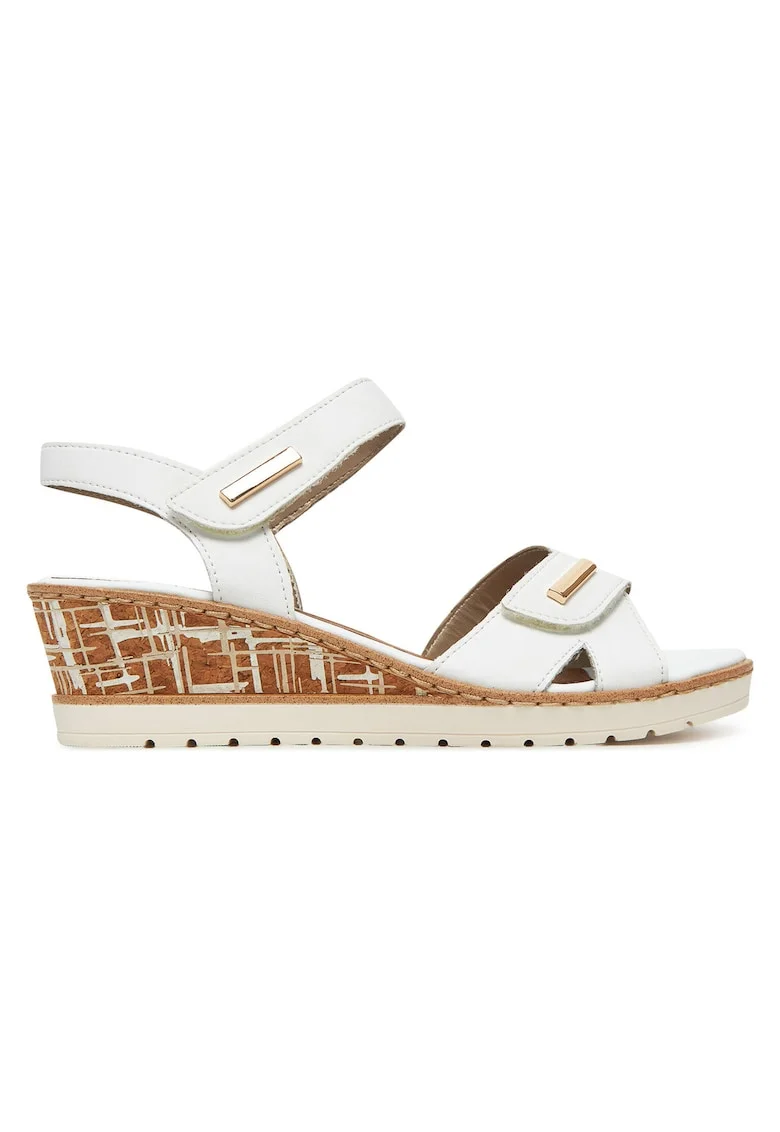 Sandale dama  piele naturala, alb, inchidere velcro