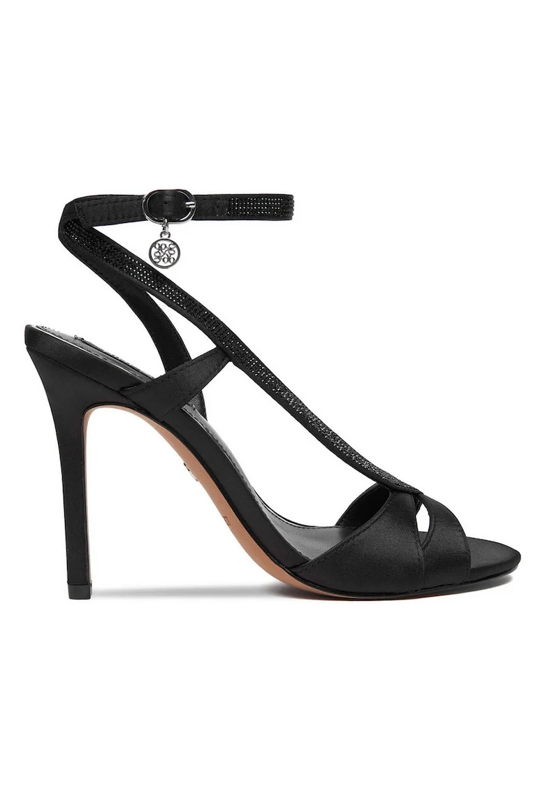 Sandale dama,  stiletto, negri, textil