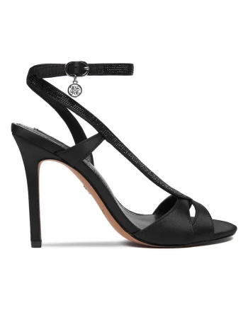 Sandale dama,  stiletto, negri, textil
