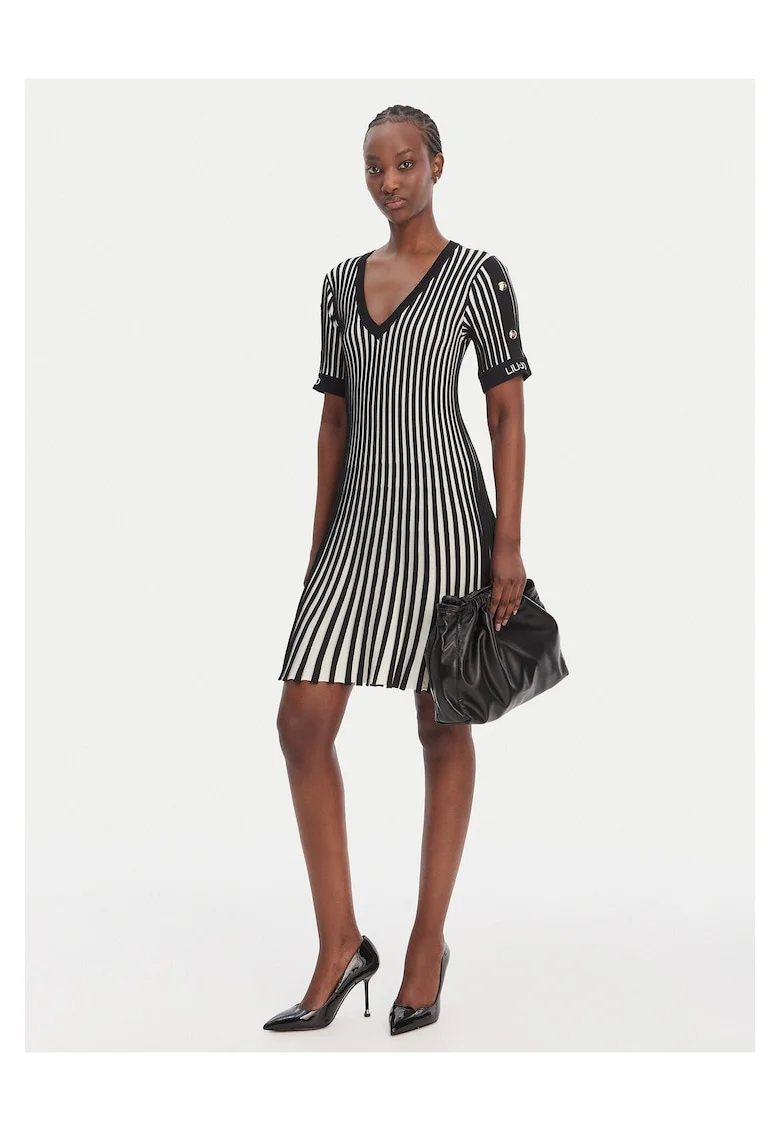 Rochie dama,  tricotata, negru, 65% viscoza, 35% poliamida,