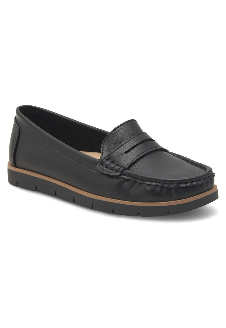 Mocasini dama,  negru, material sintetic, design modern