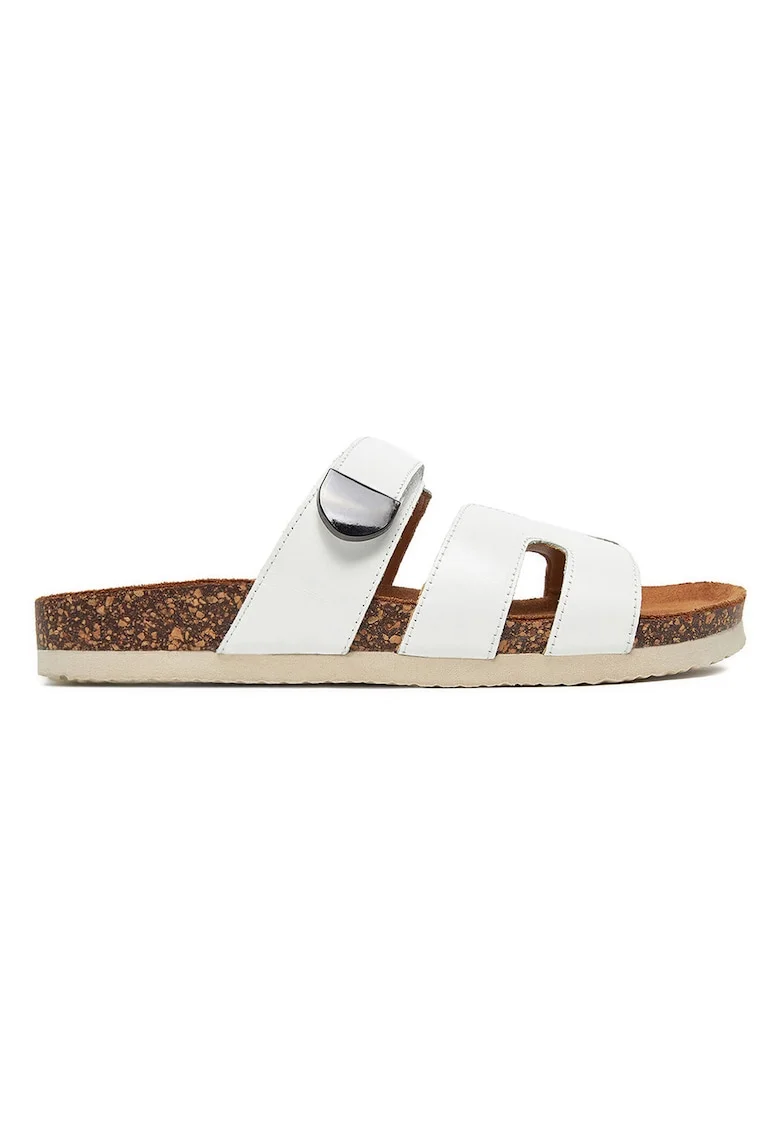 Papuci dama,  piele naturala, alb,