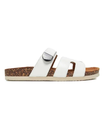 Papuci dama,  piele naturala, alb,