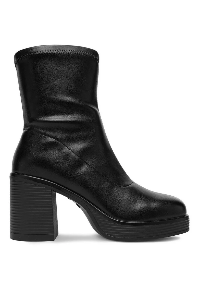 Botine dama,  piele ecologica, negru, toc clasic,