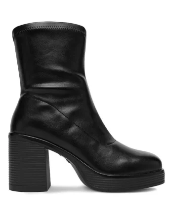Botine dama,  piele ecologica, negru, toc clasic,